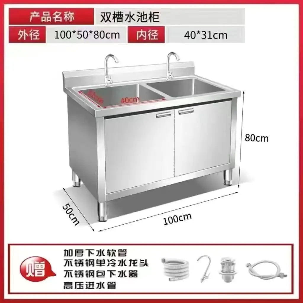 304 Integral Stainless Steel Cabinet Household Simple Kitchen Stove Sink Cabinet Rural - Cabinet Organizer - view 6