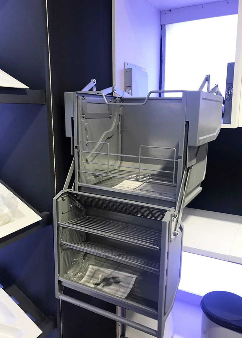 Refrigerator top cabinet double body lifting pull basket double layer hanging cabinet - Cabinet Organizer - view 5