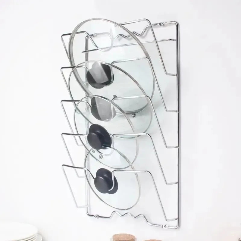 Kitchen Organizer Rack Wall Hanging Pot Cover Rack Five-Layer Pot Lid Metal Rust-Free - Cabinet Organizer - view 2