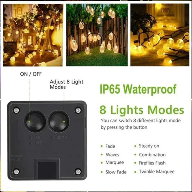 200LED Solar String Lights Outdoor Crystal Fairy Light Chritmas Garland 8 Modes - Solar Light - view 6