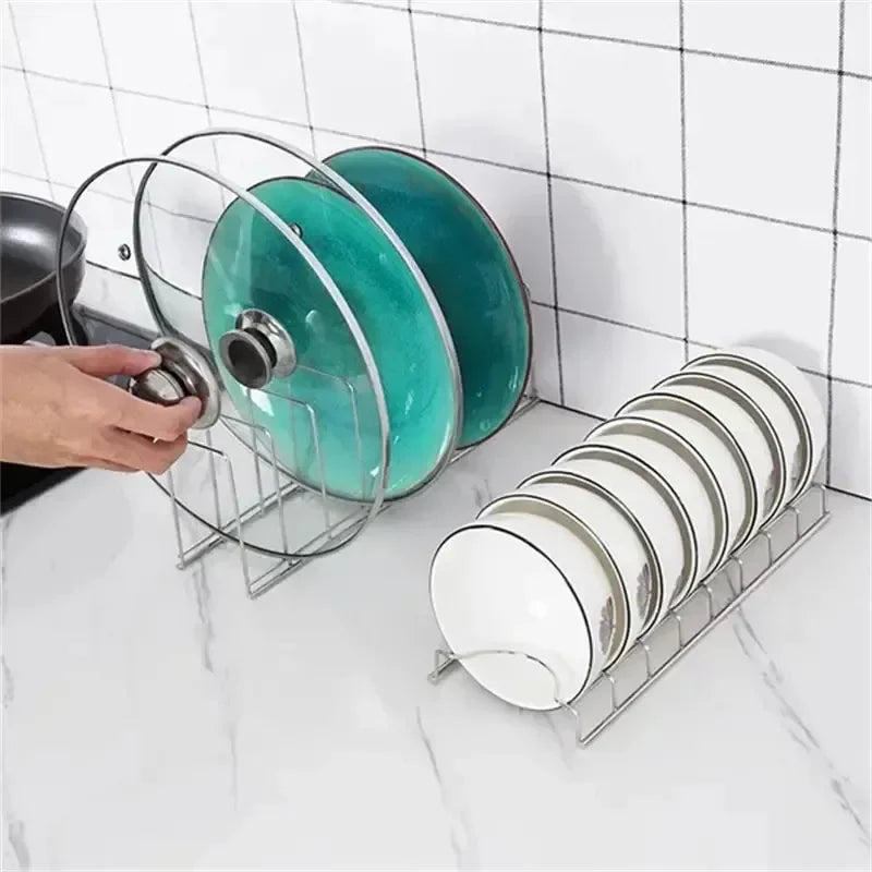 Kitchen Bowl Dish Organizer Stainless Steel Dish Holder Home Cutlery Dishes Pot Lid Rack - Cabinet Organizer - view 2