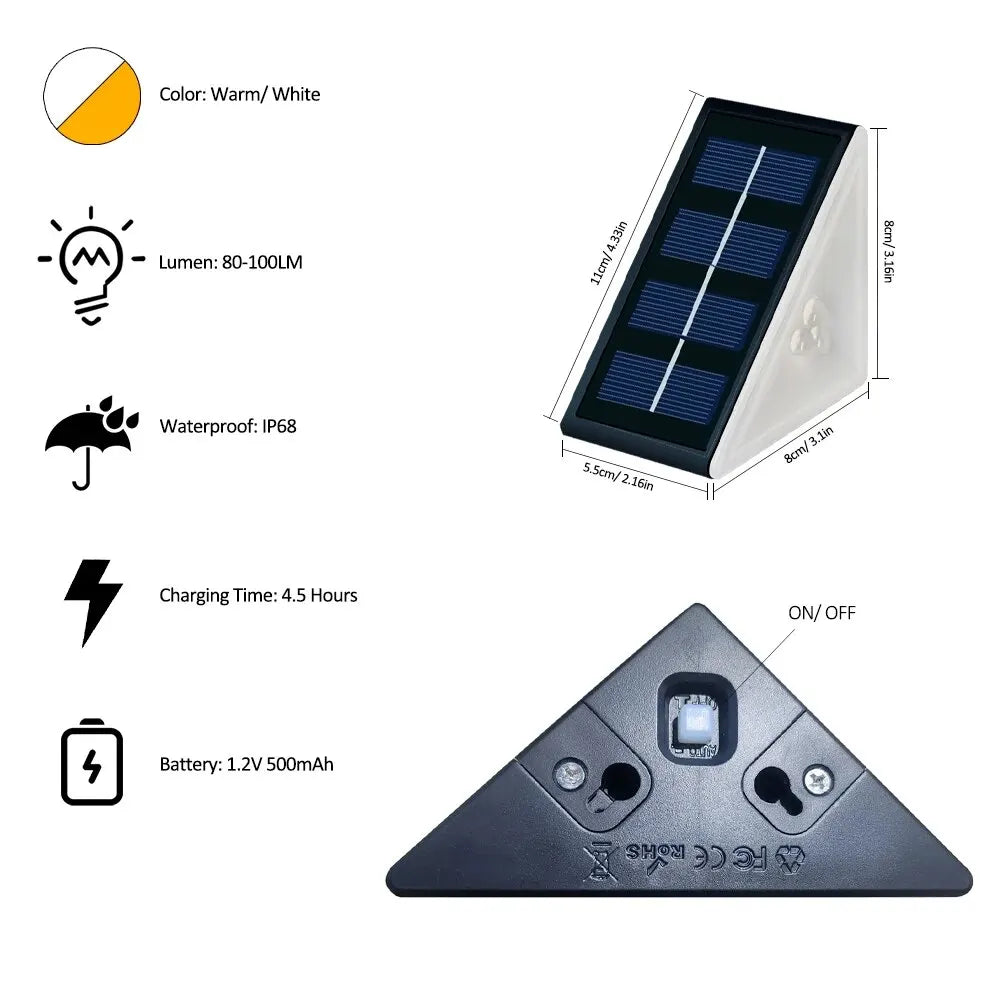 Outdoor Solar Step Lights Warm White RGB Triangle IP67 Waterproof Auto on Decoration Deck - Solar Light - view 3