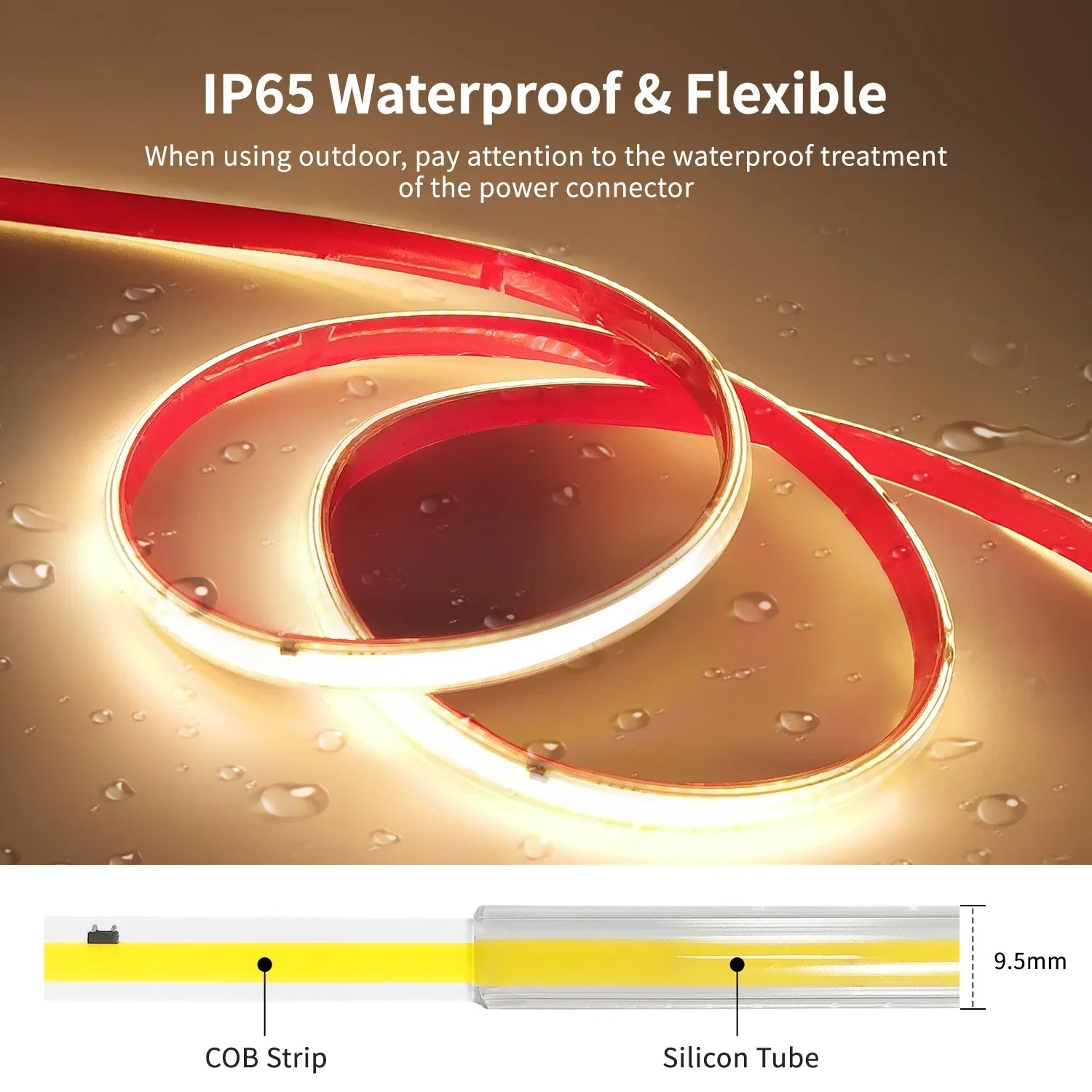 AC 220V IP65 Waterproof COB LED Strip Lights Super Bright 296 LEDs/m Flexible LED - LED Strip Light - view 5