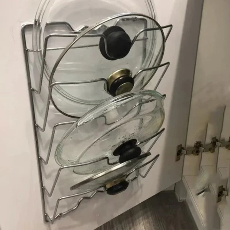 Kitchen Organizer Rack Wall Hanging Pot Cover Rack Five-Layer Pot Lid Metal Rust-Free - Cabinet Organizer - view 8