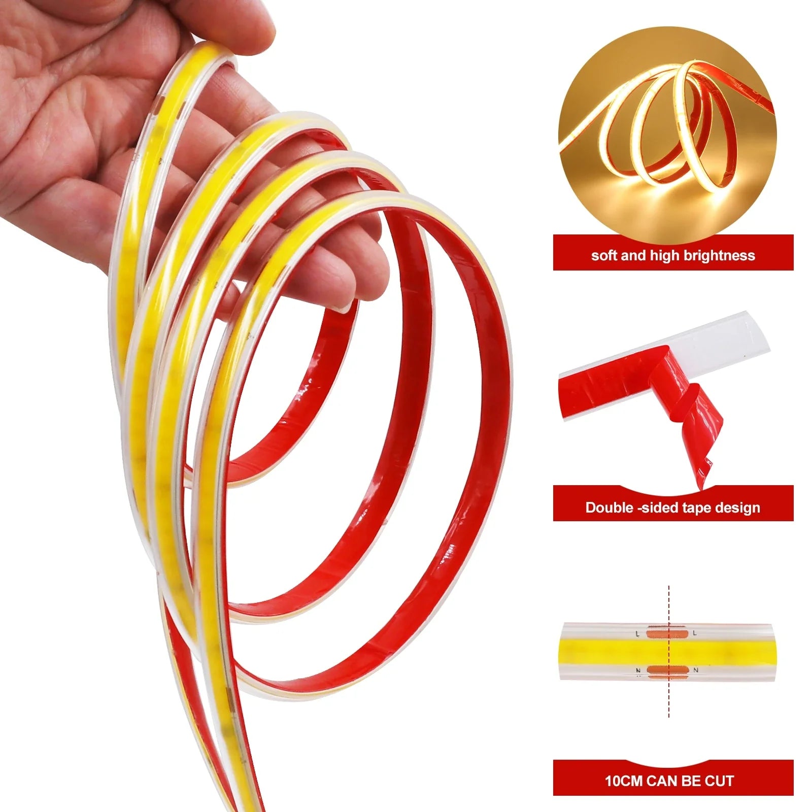 AC 230V COB Strip 240LEDs/M IP65 Waterproof Tape Adhesive With 2Pin Wire Cable 220V - Kitchen Faucet - view 6