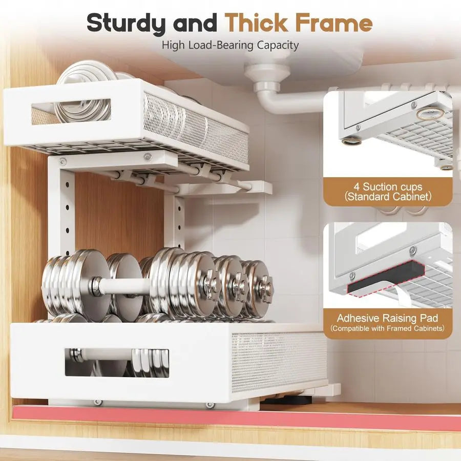Under Sink Storage Organizer, Large 2Tier Elegant Mesh Pull Out Shelf for Kitchen and - Cabinet Organizer - view 6
