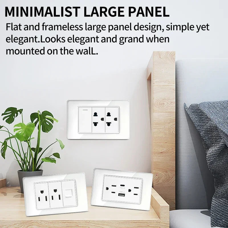 118 Series 118*75mm Tempered Glass US Thai Wall Socket Dual USB Type-C Ports Light - Home Improvement - view 2
