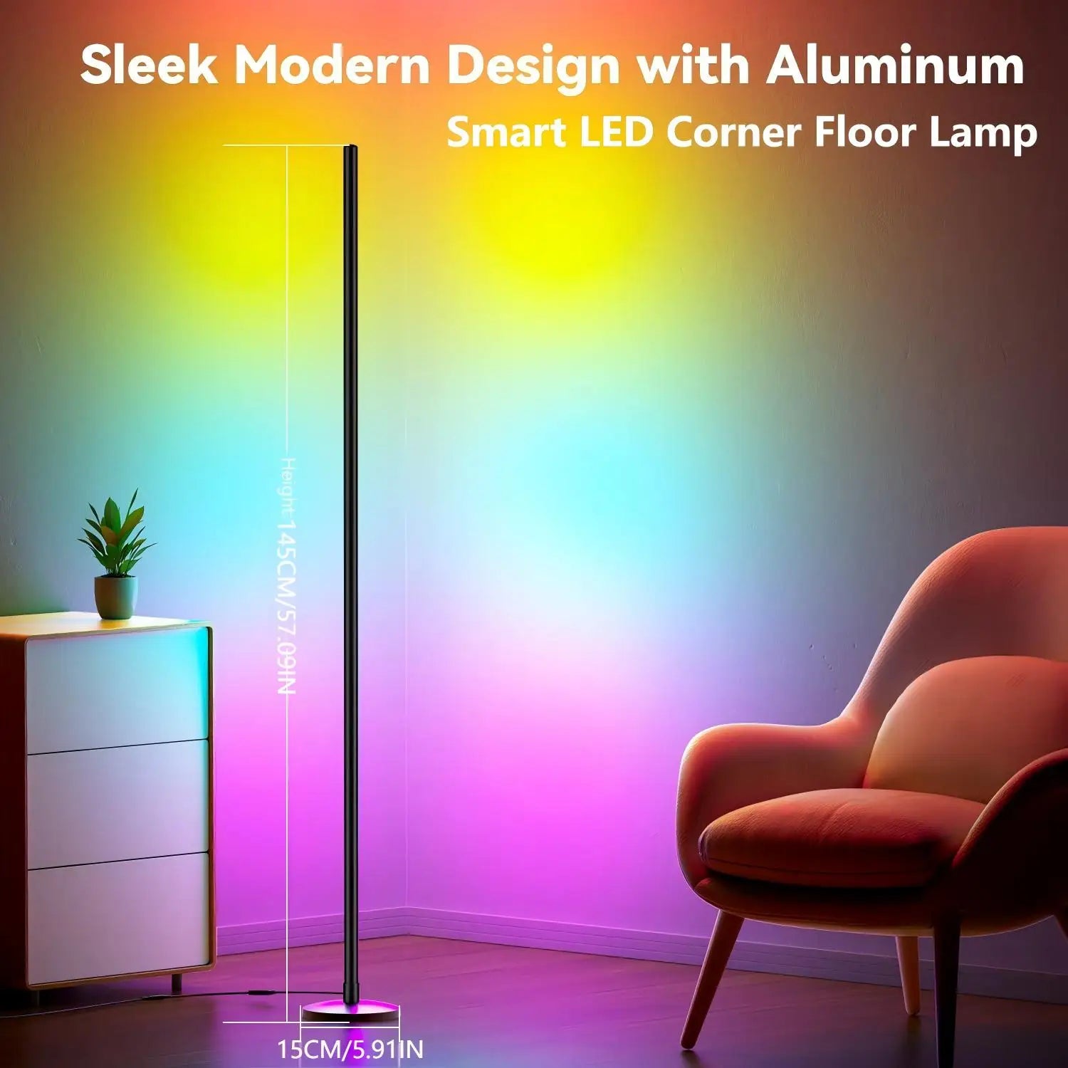 Corner Floor Lamp RGB IC Light with APP and Remote Control LED Floor Ambient - Lighting