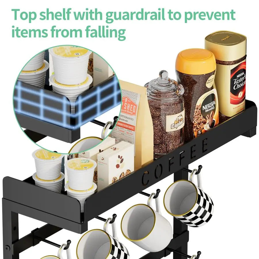 Mug Holder Wall Mounted with 12 Movable Hooks, Metal Coffee Cup Holder with Top - Organizer - view 4