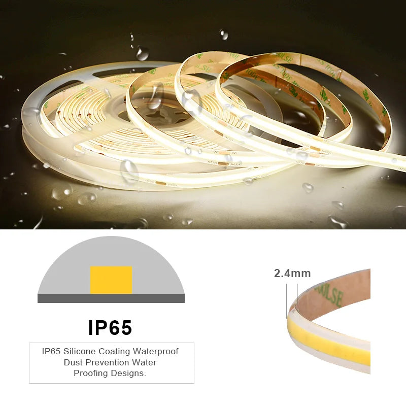 IP65 Waterproof COB LED Strip Light High Density 480 LEDs/m Flexible Tape Ribbon RA90 - Kitchen Faucet - view 4