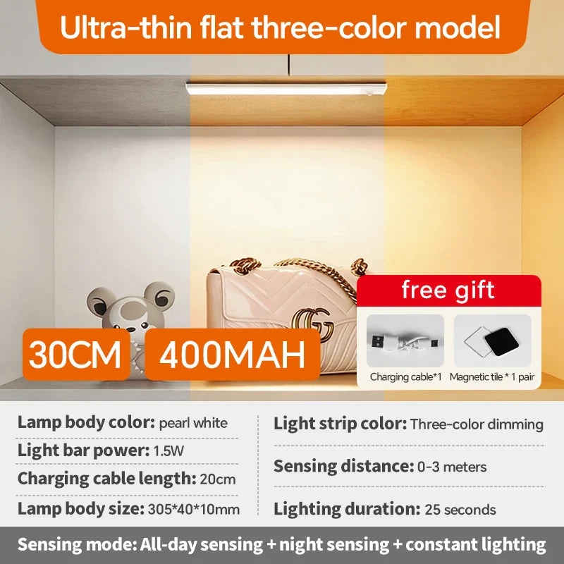 5V Type-C USB Rechargeable LED Motion Sensor Light Bar for Kitchen Cabinet Wardrobe - Cabinet Organizer - view 8