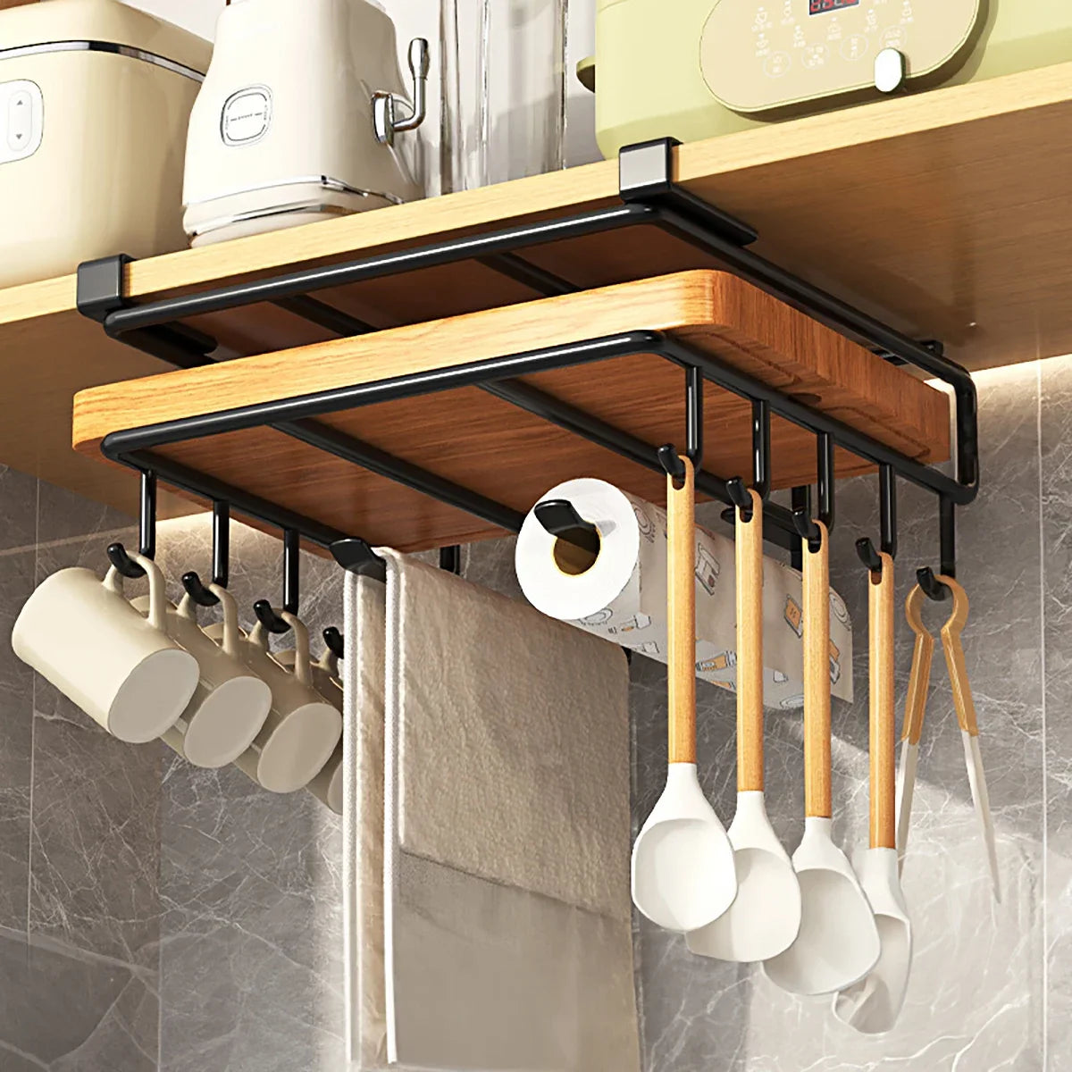 Installation-free Kitchen Cabinet Under Shelf No-Punch Large Capacity Storage Board - Cabinet Organizer - view 7