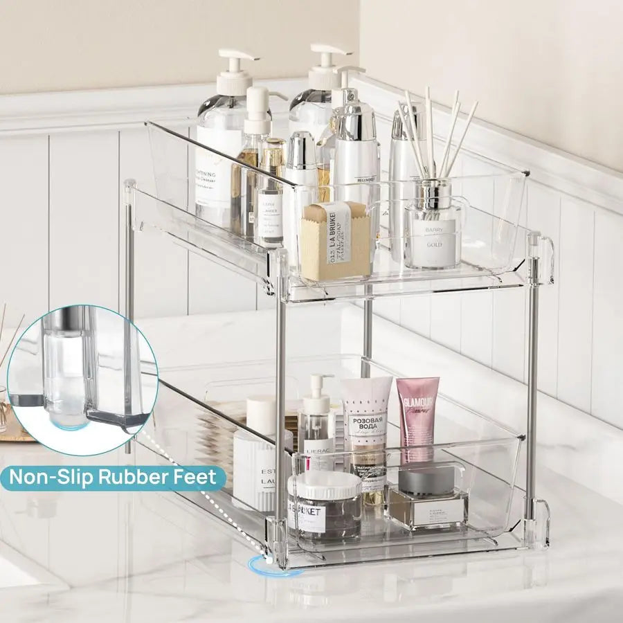 4 Pack Bathroom Organizer, 2 Tier Clear Under Sink Organizers Vanity Countertop - Cabinet Organizer - view 5