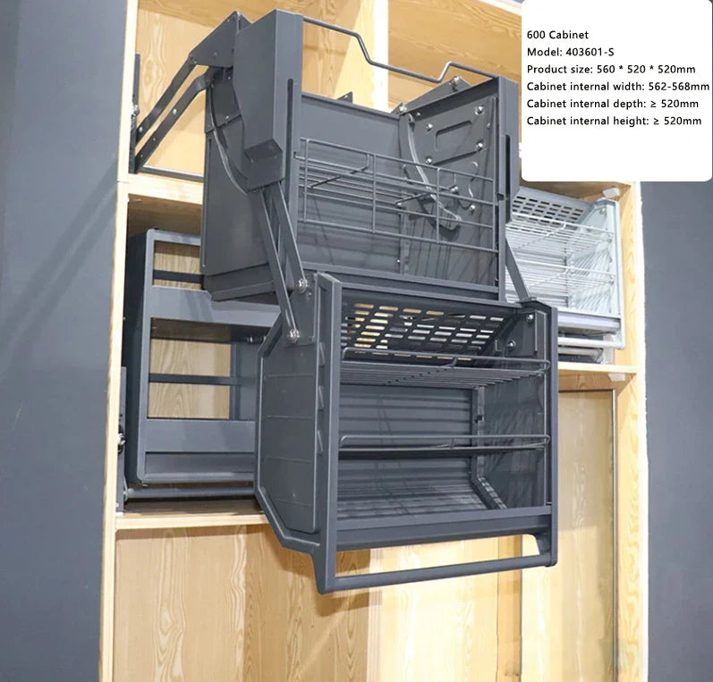 Refrigerator top cabinet double body lifting pull basket double layer hanging cabinet - Cabinet Organizer - view 7