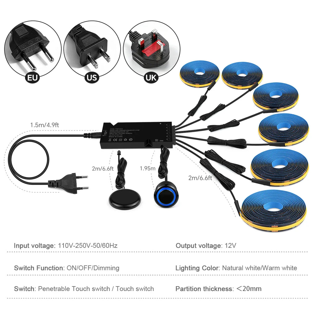 2 Switches, Penetrable Wood Hand Scan, Touch Sensor Dimmable COB LED Strip Light - LED Strip Light - view 3